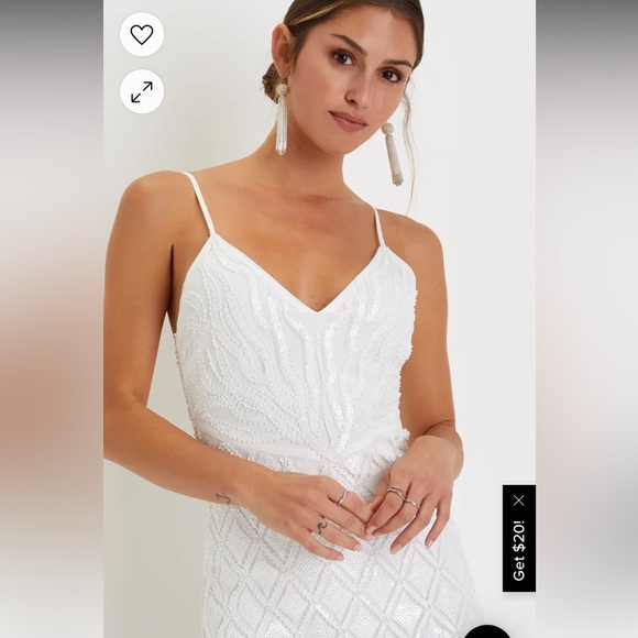 NWT!! Sold out online! Lulu’s White Sequins Midi Dress - Picture 3 of 5